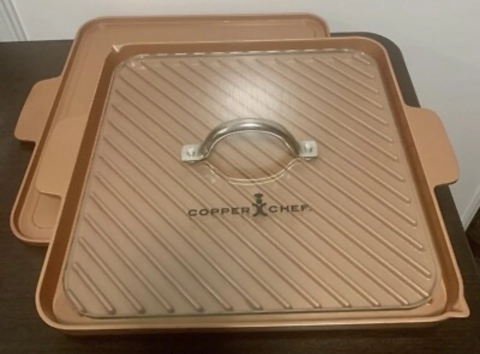 Parrilla y plancha antiadherente Tristar Copper Chef con tapa de vidrio/prensa*12" Foto 1 de 3