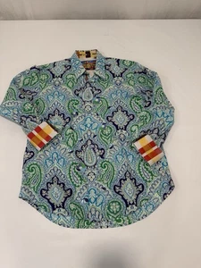 Robert Graham Embroidered Detail Paisley Shirt Men’s Sz L Flip Plaid Cuff - Picture 1 of 14