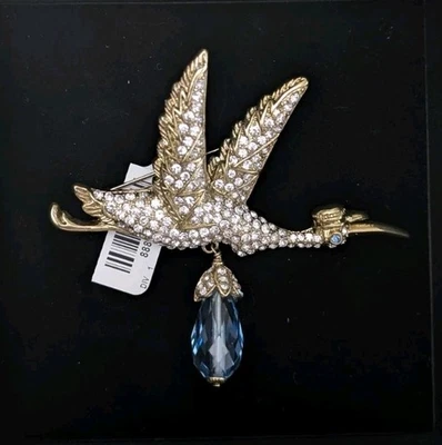 Heidi Daus "A Very Special Delivery" Beaded Crystal Stork Pin/Brooch Blue-NWT - Image 1 of 2