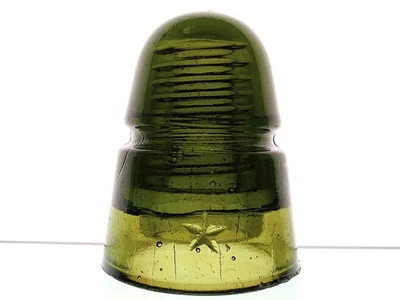 INTENSE YELLOW OLIVE GREEN STAR Glass Beehive Insulator - Image 1 of 3
