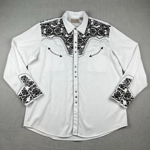Camisa Scully Para Hombres XL Blanca Perla A Presión Manga Larga Bordada Vaquero Occidental - Imagen 1 de 9