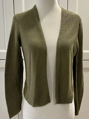 J Jill Green Open Front Cardigan Sweater Size XS Long Sleeves Linen Blend Knit - Image 1 of 4