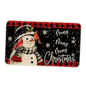 Christmas Snowman Welcome Doormat, Xmas Plaid Doormats Winter Snowflake  - Picture 1 of 7