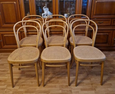 6er Set THONET 214 Bugholzstuhl Wiener Kaffeehaus Stuhl Buche hell Vintage 1985 - Bild 1 von 4