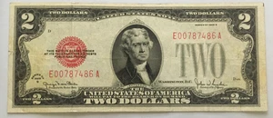 1928 G $2.00 DOLLAR RED SEAL NOTE nice circulated EA Block * 007 - Picture 1 of 2