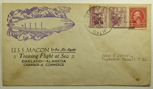 1934 USS Macon Training Flight Moffett Field CA to PepeeKeo Hawaii Airmail Cover - Picture 1 of 2