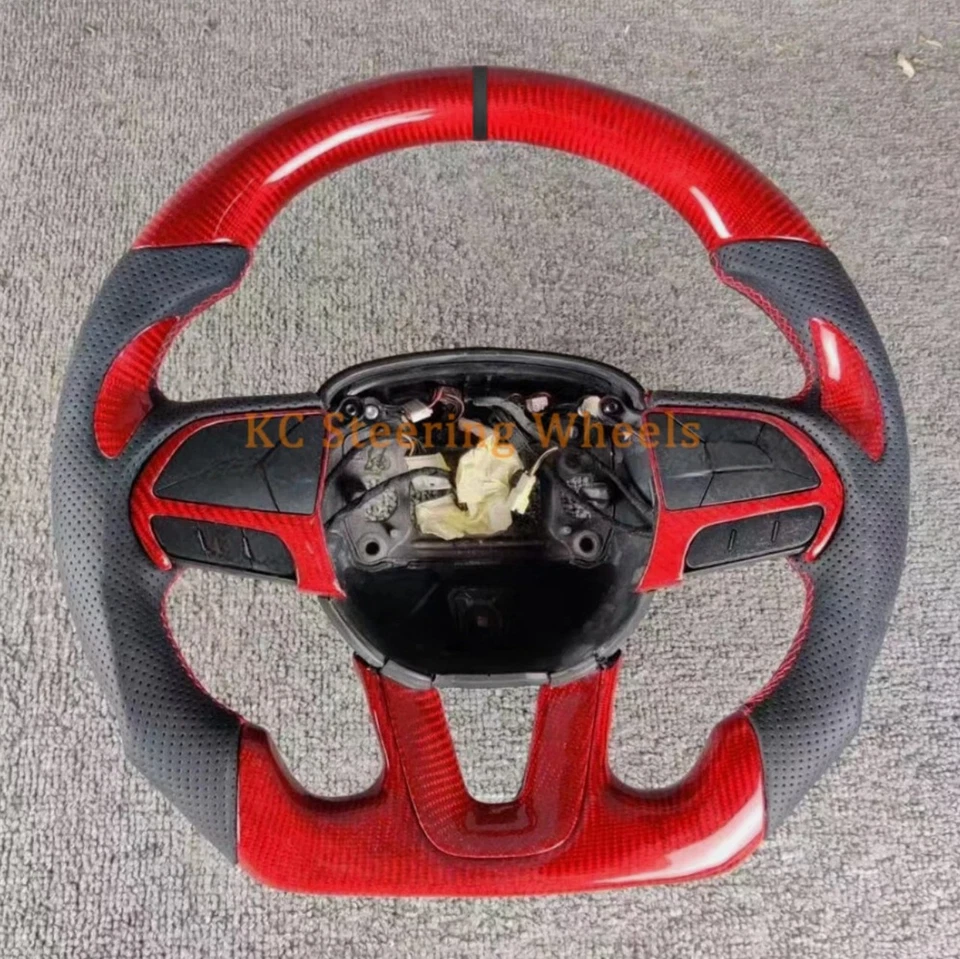 Volante de cuero de fibra de carbono rojo para Dodge Durango 2015-2020 con calefacción Foto 1 de 1