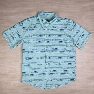 Camisa Huk Fish Estampado Ventilada Manga Corta Abotonada Verde Talla Pequeña - Imagen 1 de 8