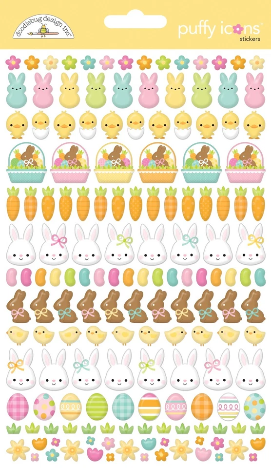 DOODLEBUG DESIGN Stickers Puffy Doodlebug Bunny Hop Easter Eggs Flowers Baskets Carrots Chicks
