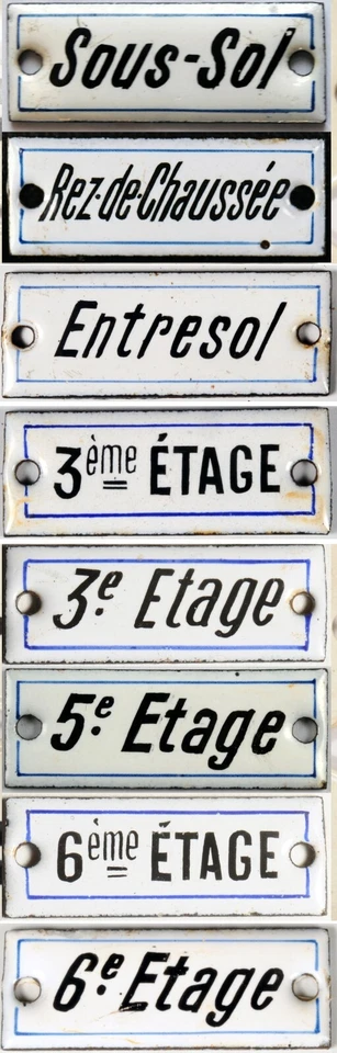 Placa de elevação de esmalte francesa antiga sob o solo mezanino 3º 5º 6º andar - Imagem 1 de 1