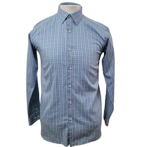 John Varvatos Slim Fit Youth Size 16 Blue Check Cotton Casual Dress Shirt - Picture 1 of 11