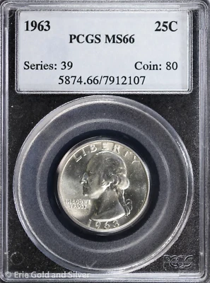 1963 25C Washington Quarter PCGS MS 66 | Uncirculated UNC BU - Image 1 of 4
