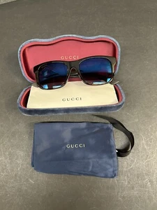 GUCCI Square Rectangle Havana Sunglasses Blue Stripe Brown Frame GG0008SA 003 - Picture 1 of 10