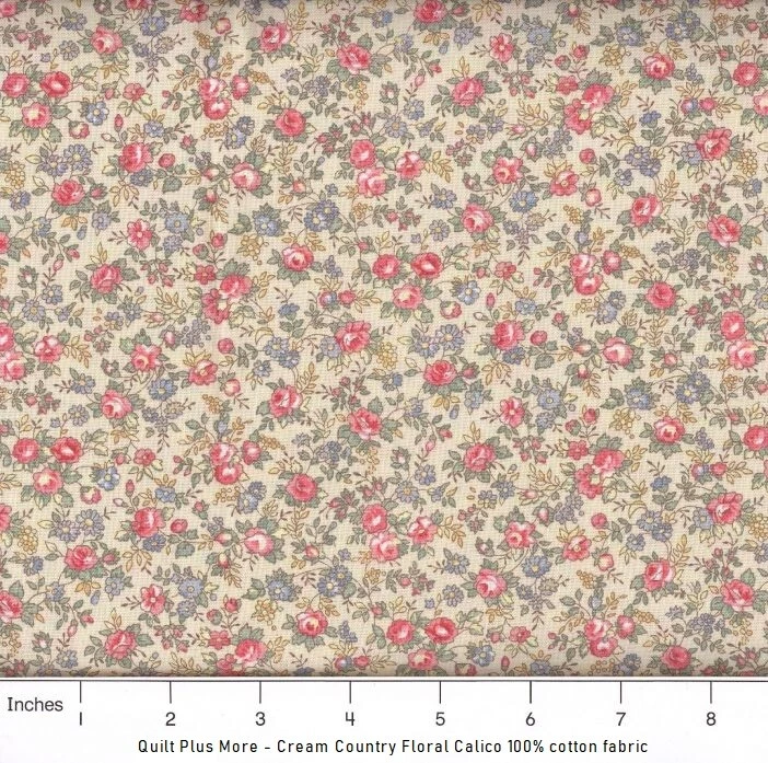 Cream Small Country Floral Calico 100% cotton fabric LAST ONE! 28 inches - Image 1 of 1