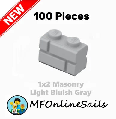 **NEW** 100x Genuine LEGO 1x2 Masonry Bricks - Light Bluish Gray - Piece 98283 - Image 1 of 4