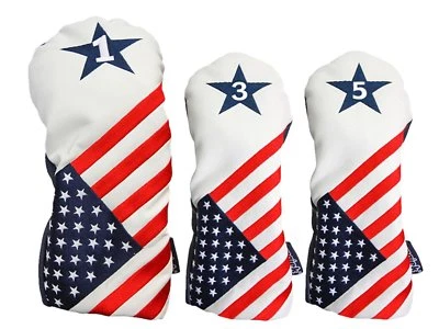 USA 1 3 5 Headcover Patriot Golf Vintage Retro Driver Fairway Wood Head Covers - Image 1 of 4