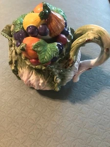 Fitz and Floyd Le Marche Teapot Cabbage Leaf VEGETABLES & FRUIT ASPARAGUS Handle - Picture 1 of 6