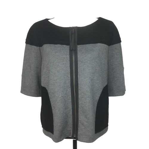 Giacca donna Tory Burch M zip grigio nero tasche a contrasto manica corta