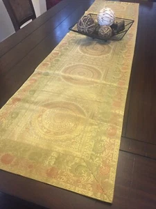 Table Runner Gold Silk Tapestry Brocade Mandala 8 to 10 Seater Runner Decor Gift - Picture 1 of 8