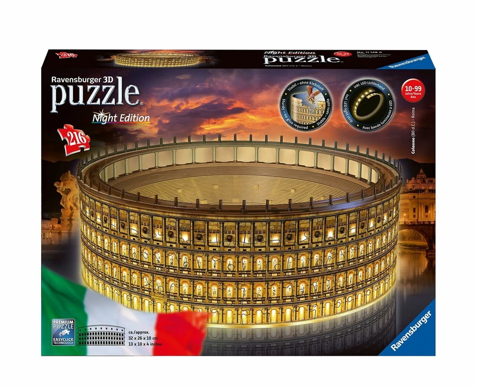 PUZZLE RAVENSBURGER 3D NIGHT EDITION 216 PEZZI COLOSSEO DI ROMA ART 11148 - Immagine 1 di 1