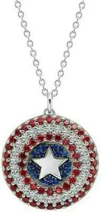 2 CT Lab Created Sapphire Captain America Charm Pendant Real 925 Sterling Silver - Picture 1 of 2