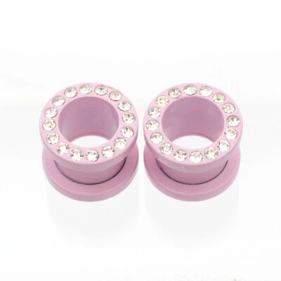 Plugs Matte Pastel Pink Screw Fit with Cubic Zirconias - Sold as a Pair Surgical - Image 1 of 3
