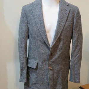 Harris Tweed Gray Herringbone Striped Wool Sport Coat Jacket Mens Size 42 Reg - Picture 1 of 8