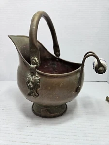 Vintage Copper Brass Coal Ash Scuttle Bucket Lion Head Delft Blue Handle Planter - Picture 1 of 9