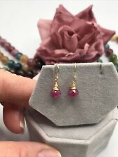 14K Gold Natural Pink Sapphire Briolette Dangle Earrings PETITES
