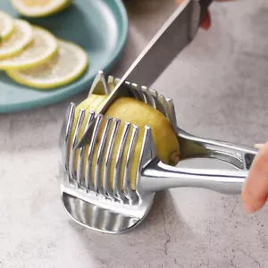 Edelstahl Zwiebelhalter Kartoffel Tomatenschneider Gemüse Obstschneider NEU- - Bild 1 von 8