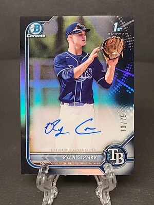 2022 Bowman 1st Draft Chrome BLACK Refractor Ryan Cermak Auto #CDA-RCK 10/75 - Image 1 of 2
