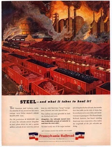 Print Ad Pennsylvania Railroad Train 1944 Steel Coal Full Page 10.5"x13.5" - Picture 1 of 1