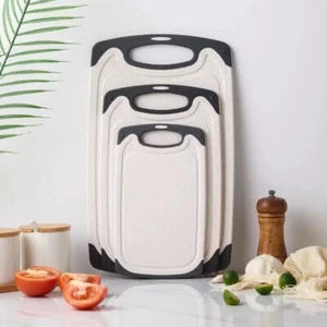 3PCS Cutting Board Set Chopping Serving Boards Kitchen Durable Eco Natural Wheat - Picture 1 of 9