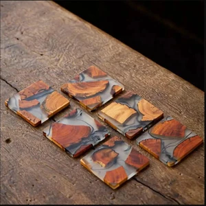 Elegant Epoxy Wooden Coaster Set | Cooking Gift | Drink Epoxy Coasters Set of 6 - Picture 1 of 8