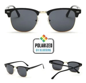 Brand New Polarised Classic Black colour Half Rimmed Frame Clubmaster sunglasses - Picture 1 of 24