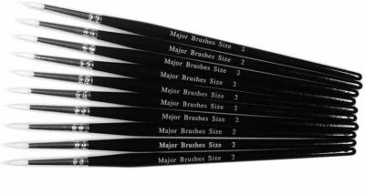 MAJOR BRUSHES 10er Pack weißer synthetischer Zobel Ersatz Größe 2 Künstler Acryl Aquarell