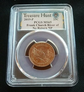 2019 P PCGS MS65 FRANK CHURCH RIVER OF NO RETURN NP QUARTER TREASURE HUNT LABEL - Picture 1 of 2