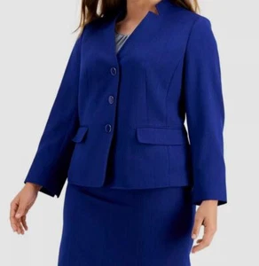 Le Suit Women's Blue Solid 3-Button Long Sleeve Blazer Jacket Plus Size 24W - Picture 1 of 3