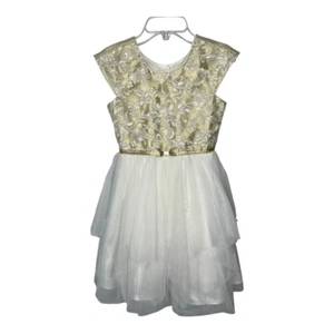 Jona Michelle Girls 8 Gold Brocade Ivory Tulle Sleeveless Formal Party Dress - Picture 1 of 10