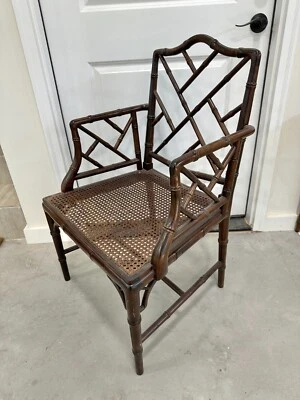 Vintage Chippendale Style Faux Bamboo Armchair with Original Caned Seat - Photo 1/4
