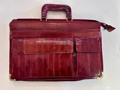 Maletín grande vintage Sunco de piel de anguila con asas bolso cartera ROJO MARRÓN. Foto 1 de 4