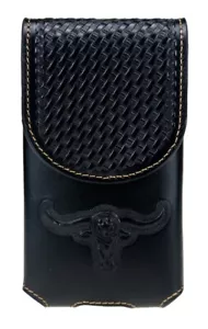 6.5" LONGHORNS LARGE WESTERN LEATHER POUCH CASE BELT LOOP HOLSTER PHONE #EH11701 - Picture 1 of 13