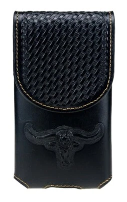 6.5" LONGHORNS LARGE WESTERN LEATHER POUCH CASE BELT LOOP HOLSTER PHONE #EH11701 - Image 1 of 4