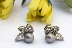 E93G Agua dulce Cultivo Perla Joyería Pendientes Pendientes Oro Blanco PL - Imagen 1 de 1