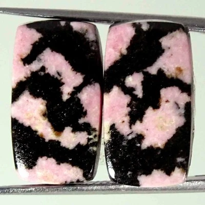 23.00Cts Natural Rhodonite Cushion Pair Loose Gemstone Earring Making 10x18x4mm - Image 1 of 4