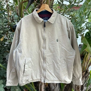 Vintage 90s Nautica Harrington Jacket Beige Cotton Zip Up M - Picture 1 of 3