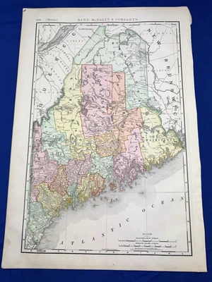 Mapa MAINE Rand McNally 1898 página de 21,5" x 14,5", color de cada condado Foto 1 de 4