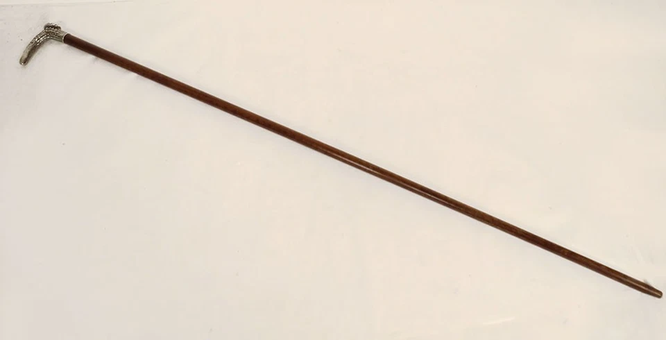 Canne ancienne pommeau argent massif bois XIXème siècle - Photo 1/1
