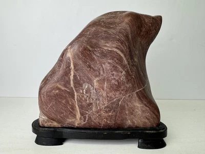 Y9485 OKIMONO Suiseki viewing stone wooden stand Japan antique decor interior - Image 1 of 4