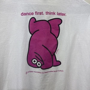 Vintage Stussy Dance First Think Later T Shirt Stussy James Jarvis Collab XXL - Picture 1 of 18